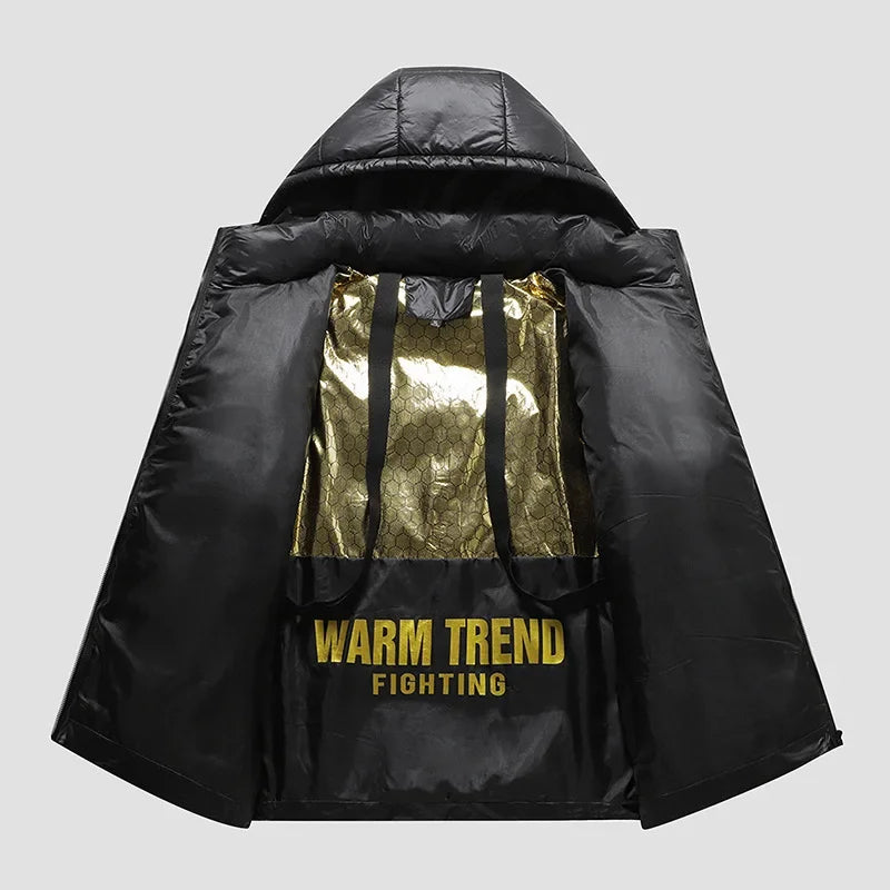 Black Gold Cotton Jacket – Warm Hooded