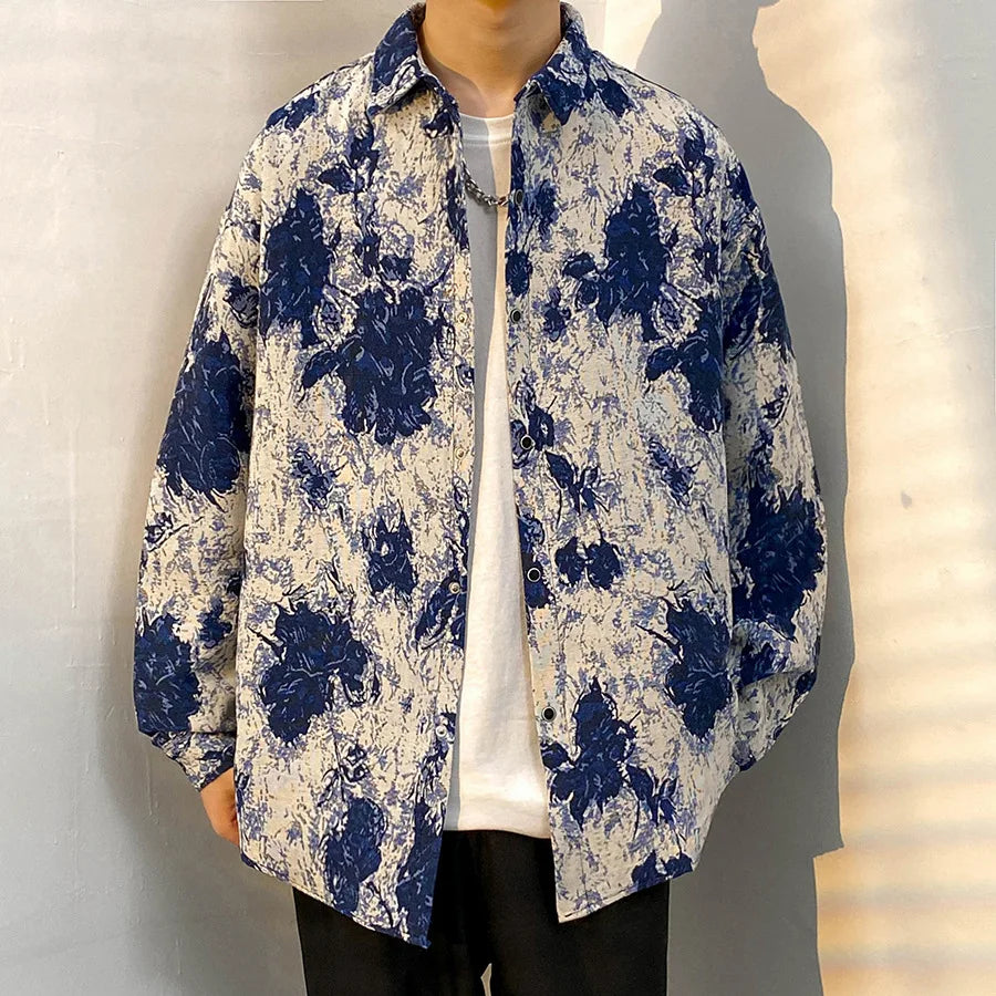 Korean Floral Knit Shirt Jacket