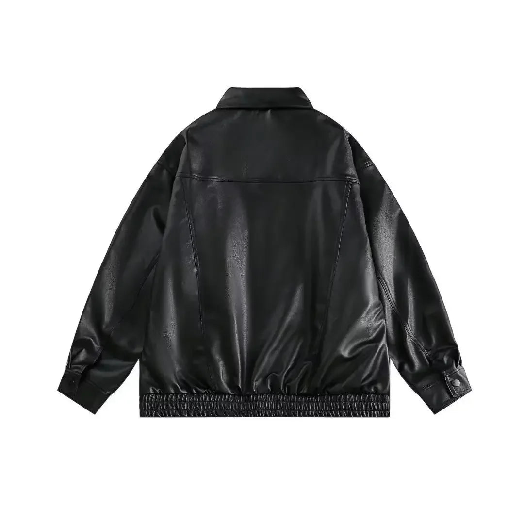 Vintage PU Bomber Jacket – American Loose Fit