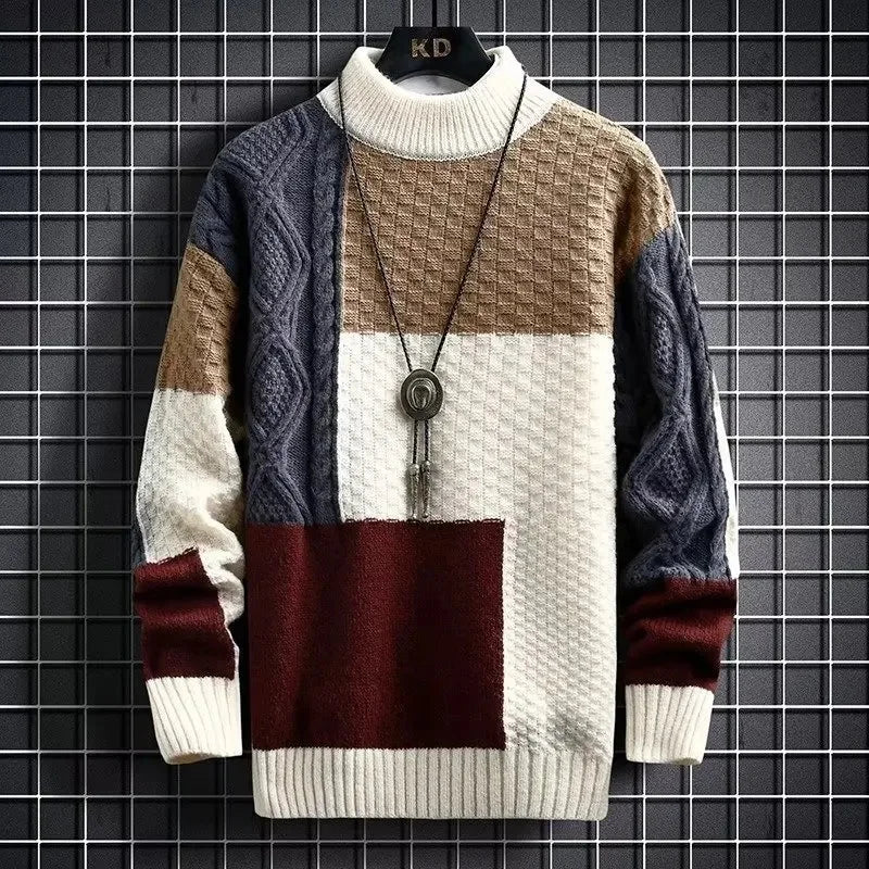 Korean Patchwork Knit Pullover