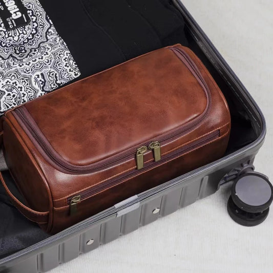 Premium Leather Dopp Kit — Toiletry & Cosmetic Travel Bag