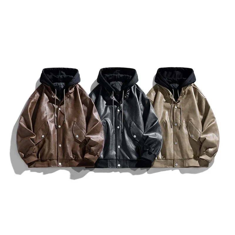 Hooded PU Moto Jacket