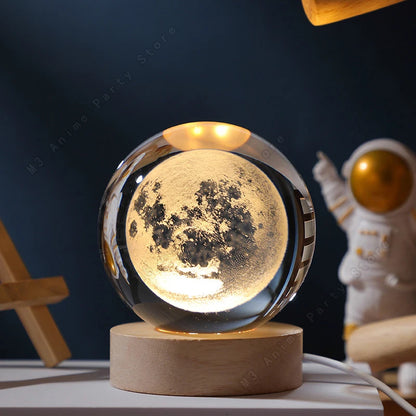 Aura Crystal Ball Night Light — Moon, Saturn & Galaxy