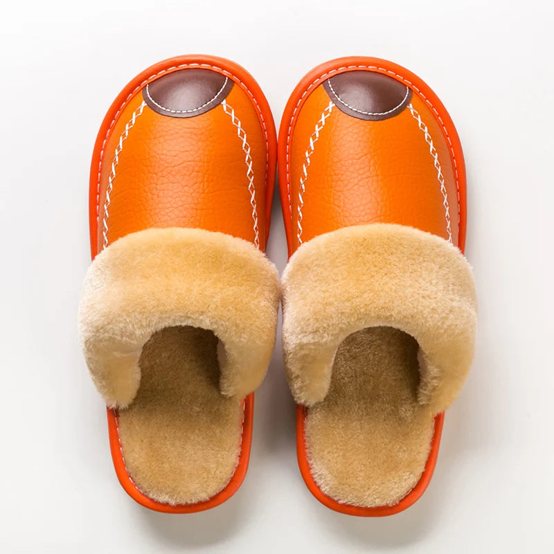 Velvet-Lined Leather House Slippers