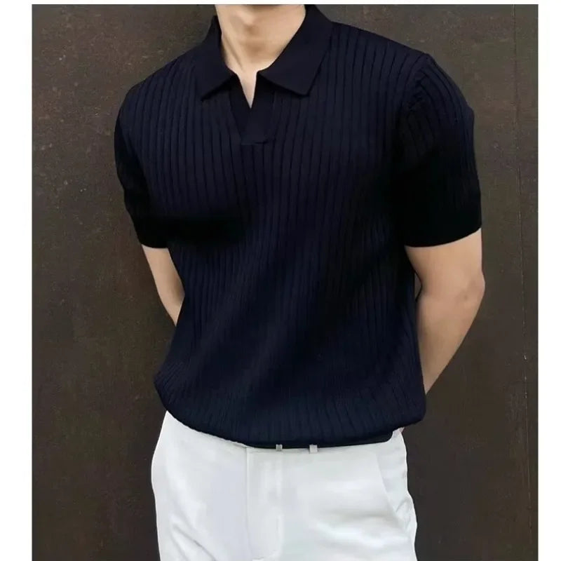 Ice Silk Striped Polo Shirt