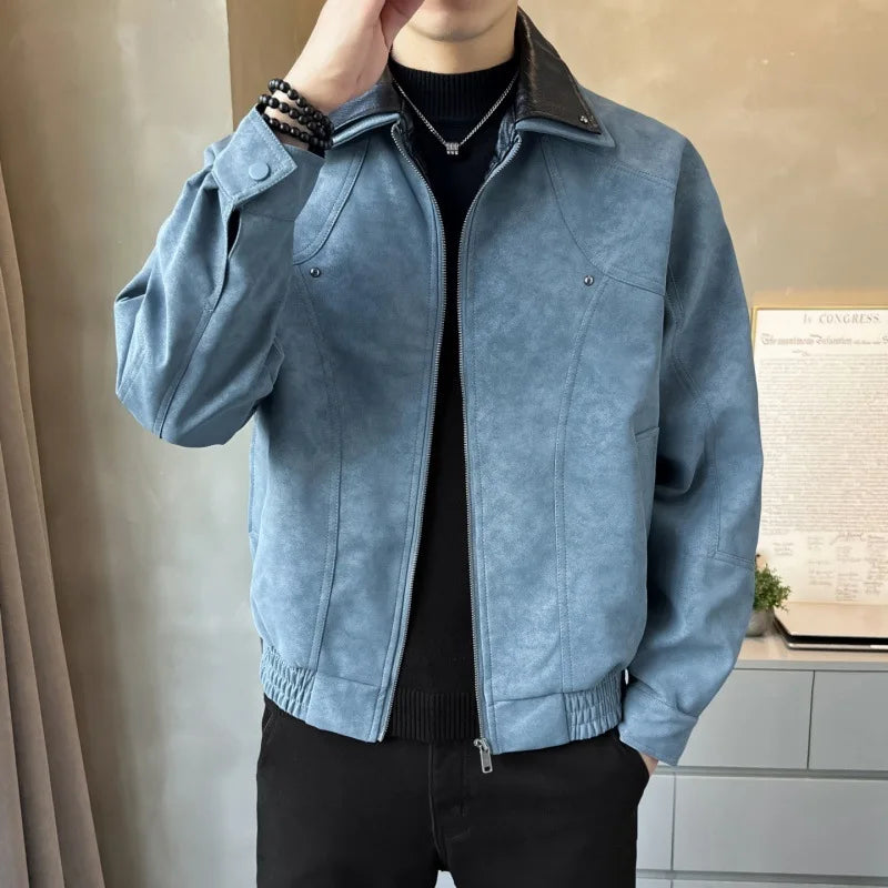 Leather Jacket Turn-down Collar