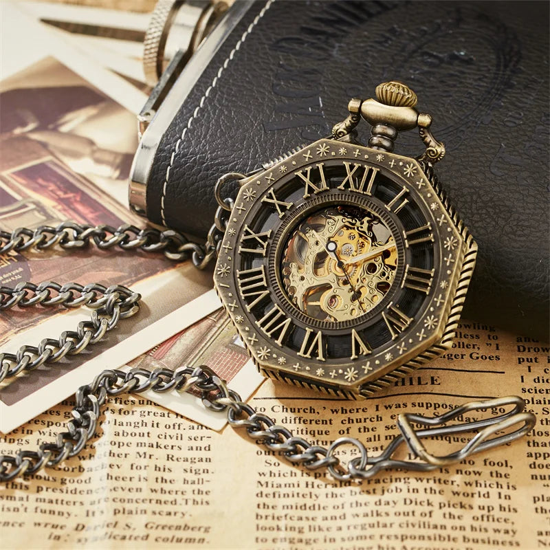 Classic Hexagonal Mechanical Pocket Watch FOB