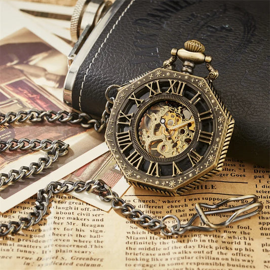 Classic Hexagonal Mechanical Pocket Watch FOB
