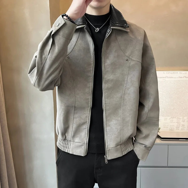 Leather Jacket Turn-down Collar