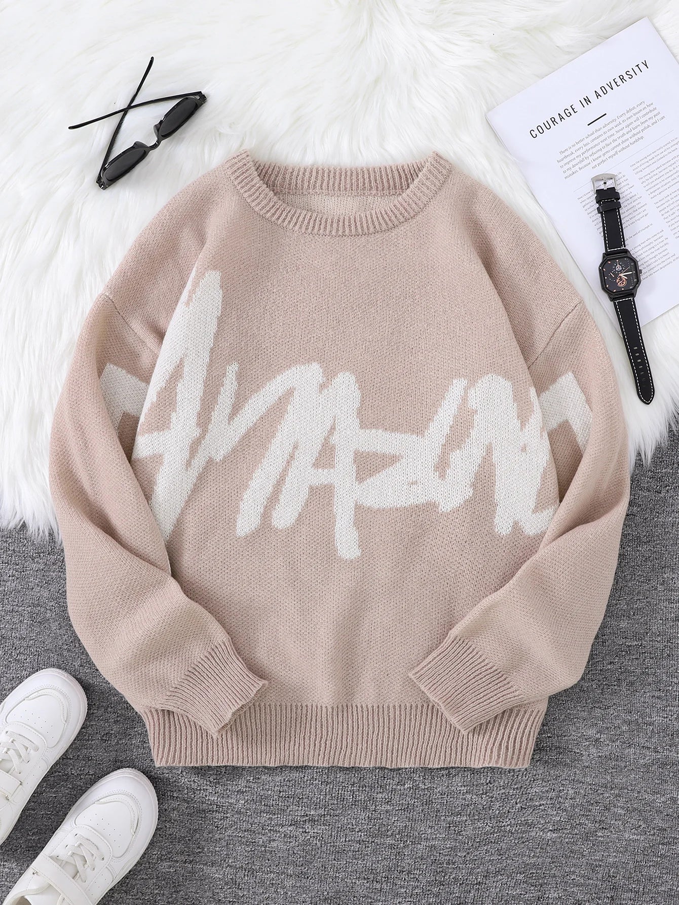 Graffiti Knit Sweater – Contrast Color Street Style