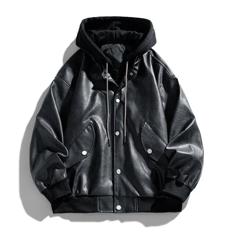 Hooded PU Moto Jacket