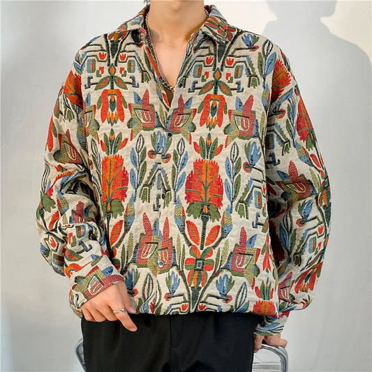 Korean Floral Knit Shirt Jacket