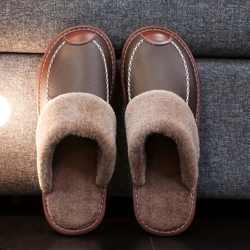 Velvet-Lined Leather House Slippers