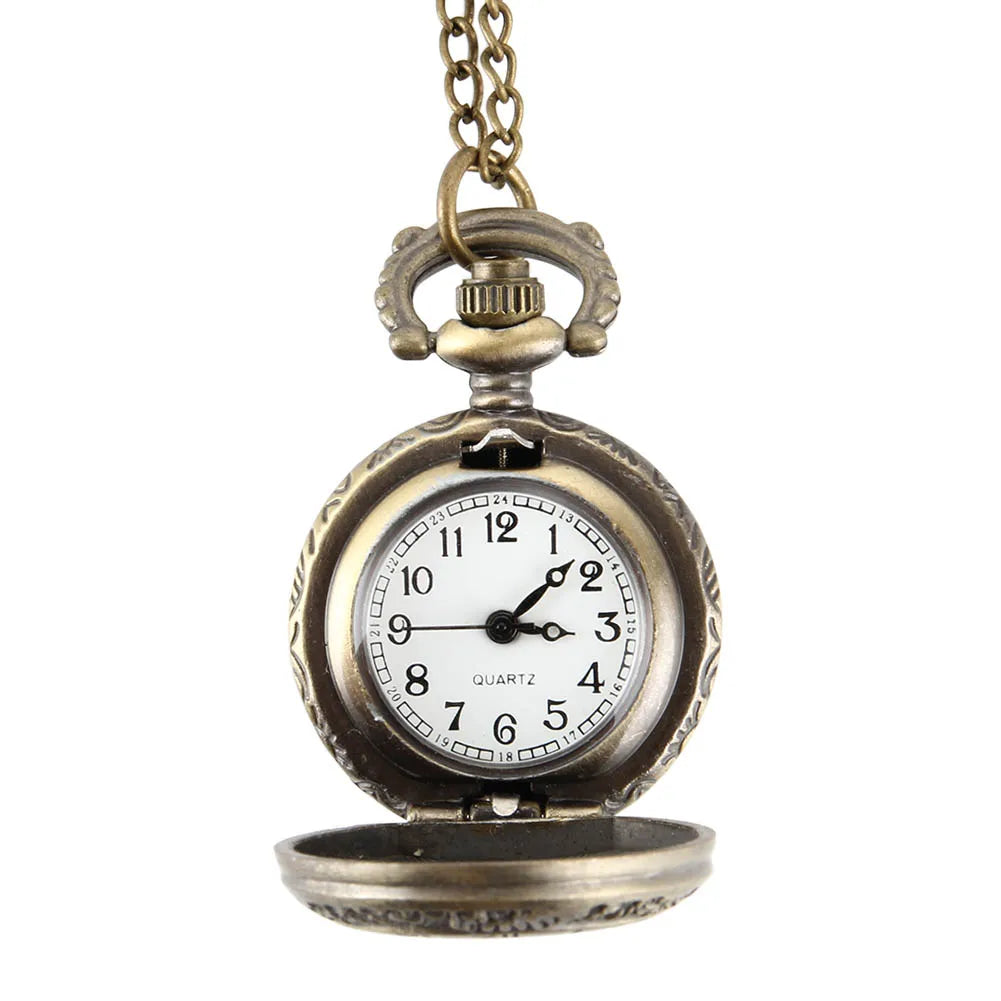 Vintage Alloy Number Dual Time Display Clock Necklace Chain