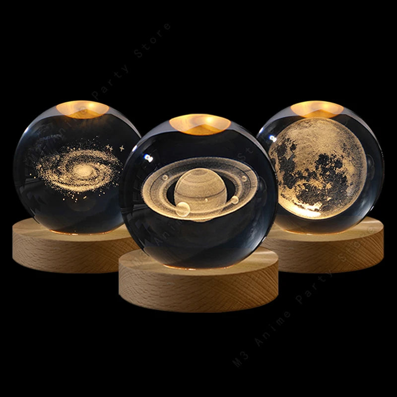 Aura Crystal Ball Night Light — Moon, Saturn & Galaxy