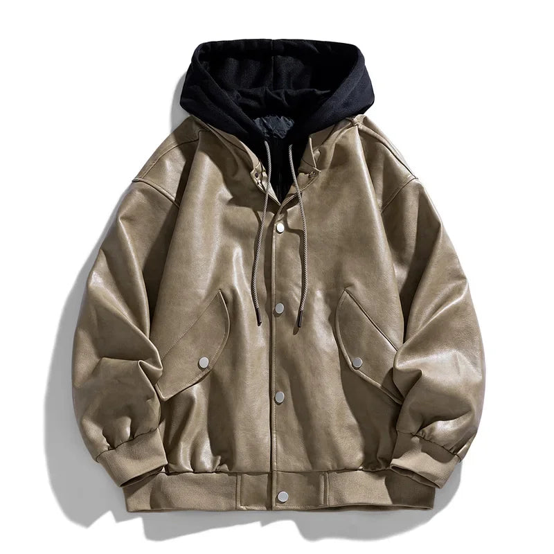 Hooded PU Moto Jacket
