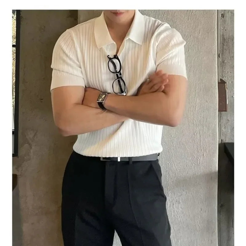 Ice Silk Striped Polo Shirt