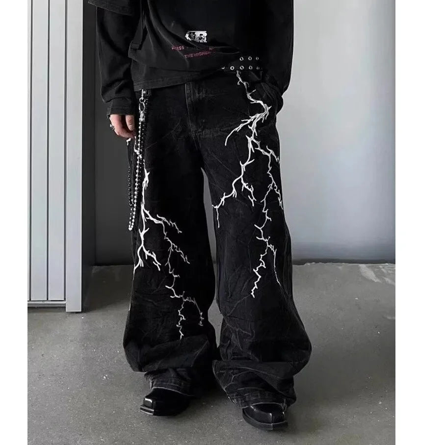 Lightning Embroidered Jeans – Vintage American Streetwear