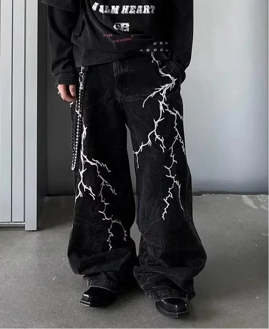 Lightning Embroidered Jeans – Vintage American Streetwear
