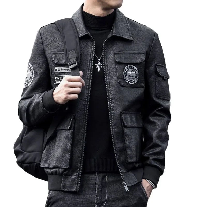 Thickened Fleece Lined Korean Style Loose Biker Coat Lapel Coll