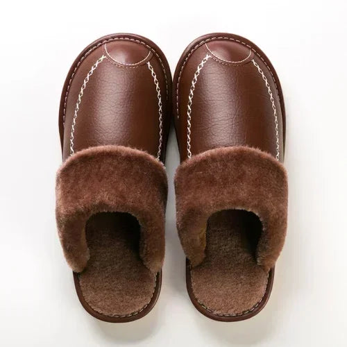 Velvet-Lined Leather House Slippers
