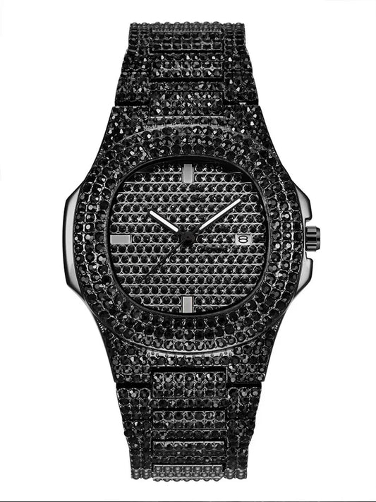 Full Diamond Black Steel Band Quartz Watch