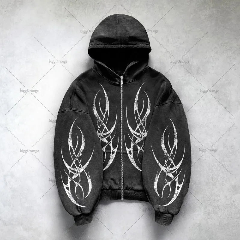 Y2K Hip-Hop Zip Hoodie