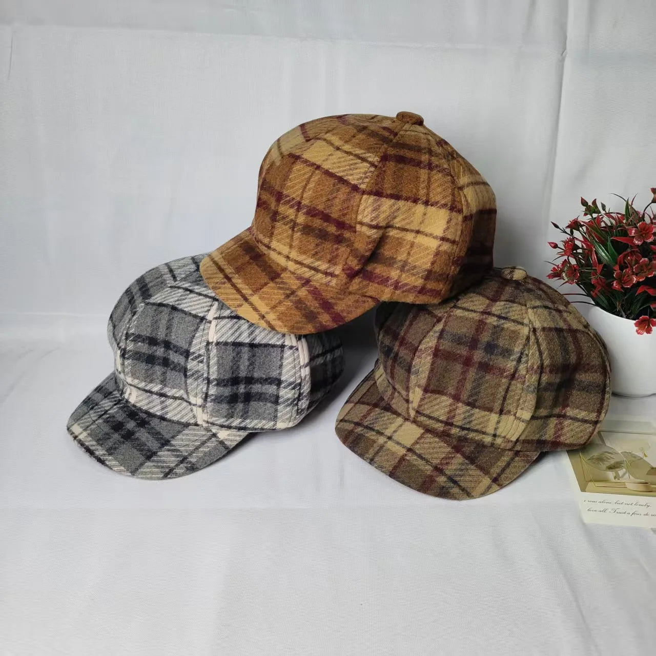 Wool Plaid Duckbill Hat — Retro British Style