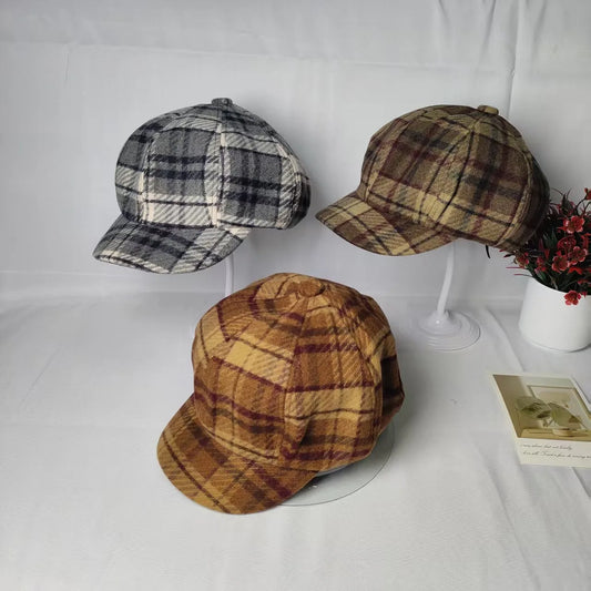 Wool Plaid Duckbill Hat — Retro British Style