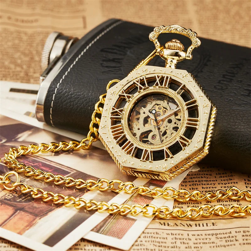 Classic Hexagonal Mechanical Pocket Watch FOB