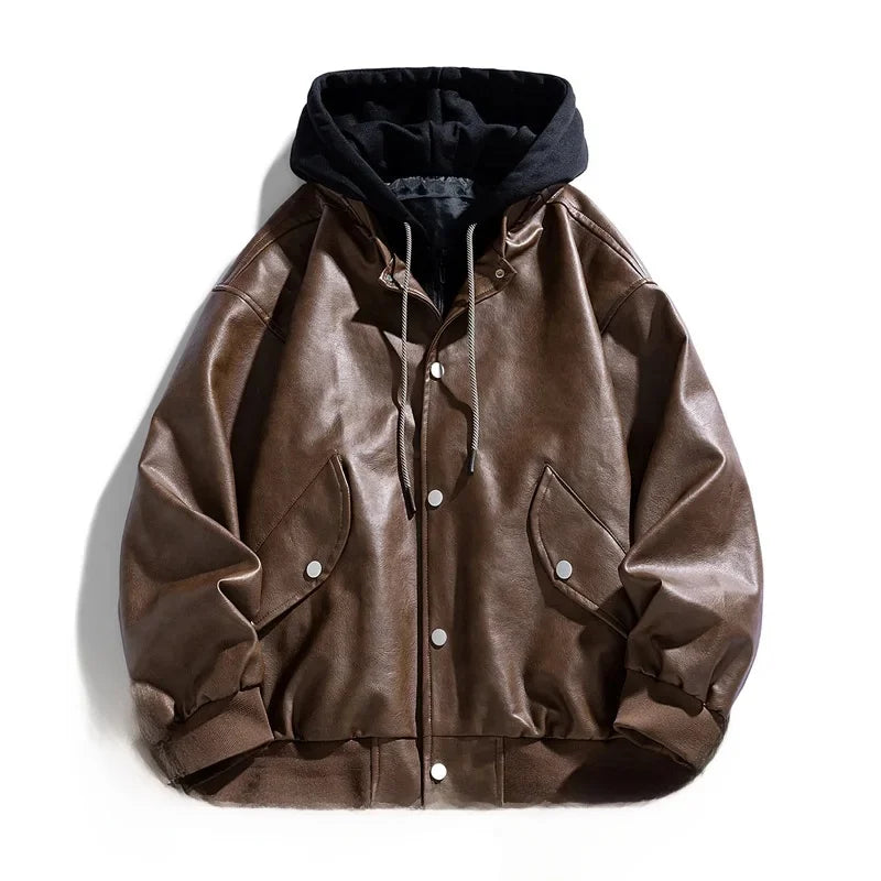 Hooded PU Moto Jacket