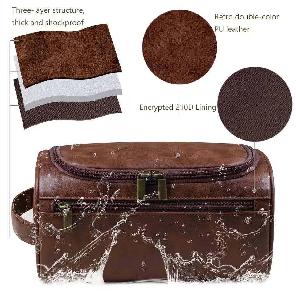 Premium Leather Dopp Kit — Toiletry & Cosmetic Travel Bag