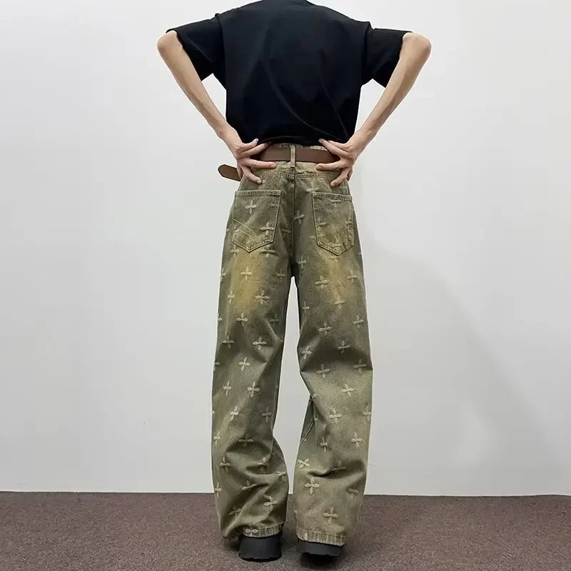 Retro Distressed Jeans – High Waist Wide Leg