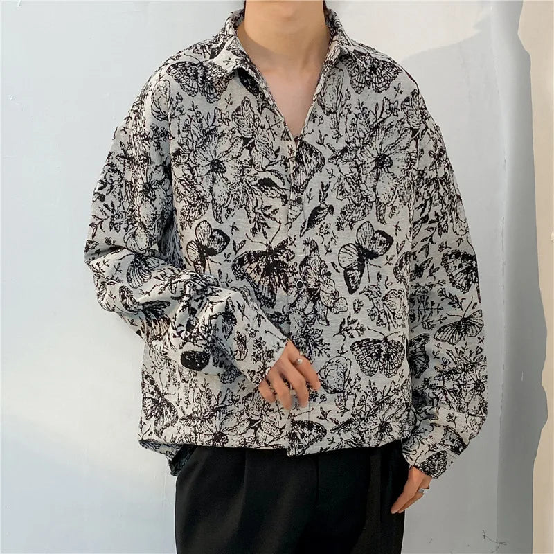 Korean Floral Knit Shirt Jacket
