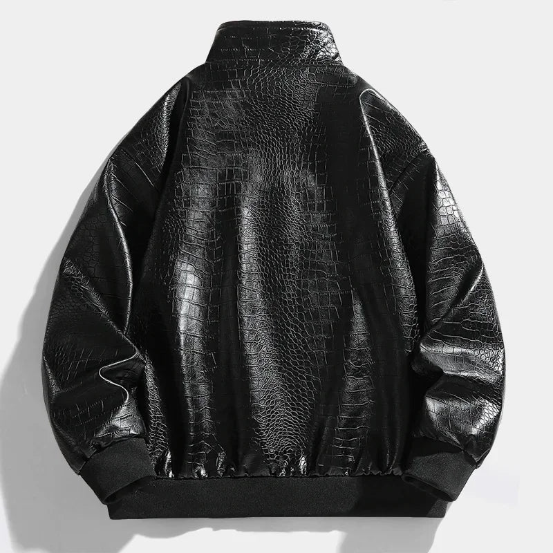 Retro Croc Pattern Leather Coat