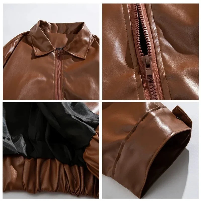 Vintage PU Leather Cardigan – American