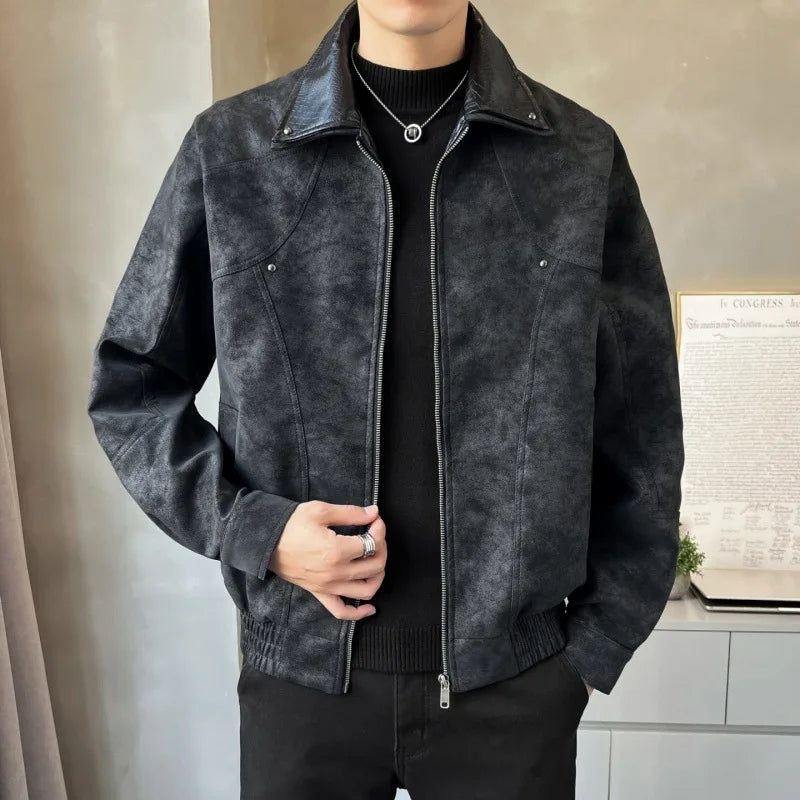 Leather Jacket Turn-down Collar