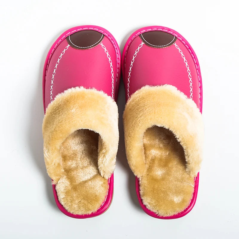 Velvet-Lined Leather House Slippers