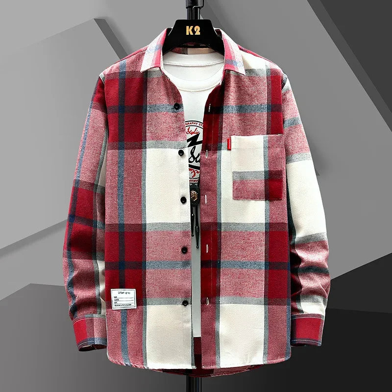 Korean Style Red Plaid Overshirt