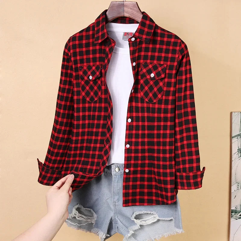 Korean Style Plaid Button-Down