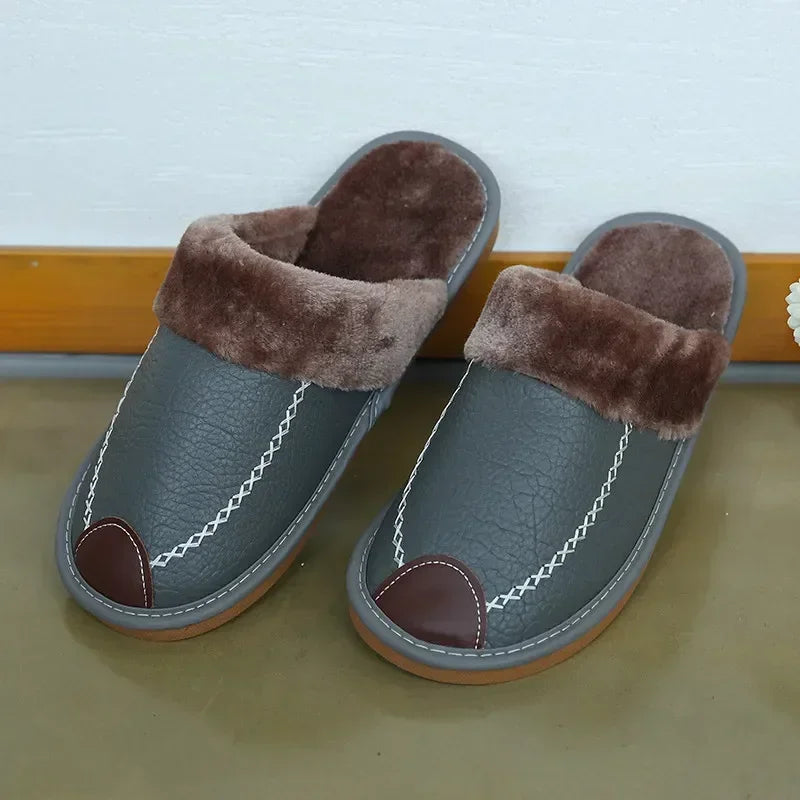 Velvet-Lined Leather House Slippers