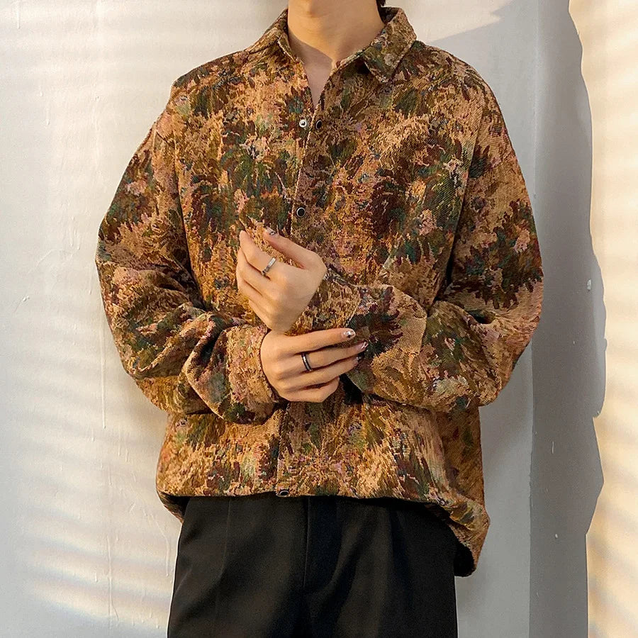 Korean Floral Knit Shirt Jacket