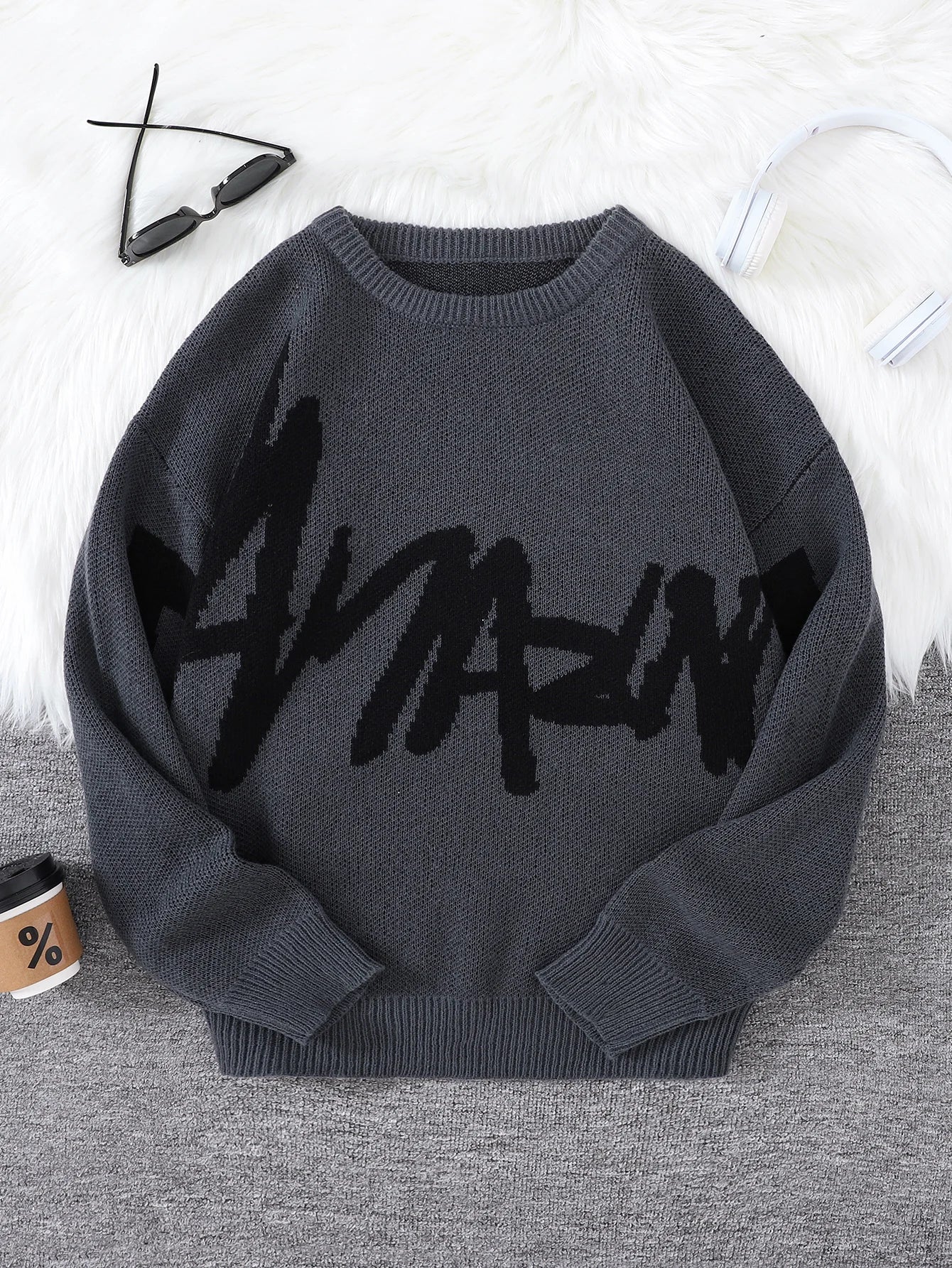 Graffiti Knit Sweater – Contrast Color Street Style