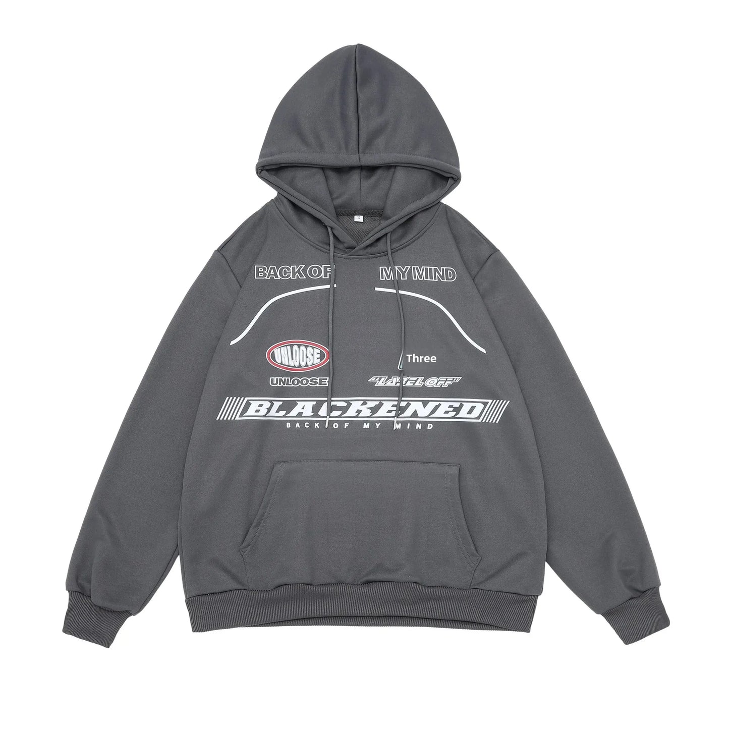 Printed Hoodie – Light Grey Loose Fit Streetwear