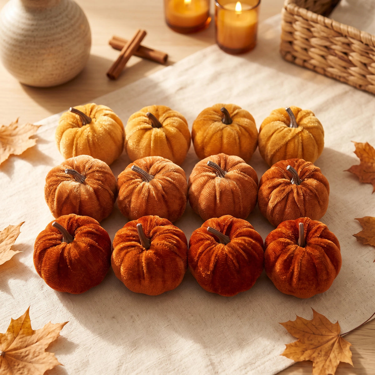 Velvet Pumpkin Set — 12 Autumn Accents