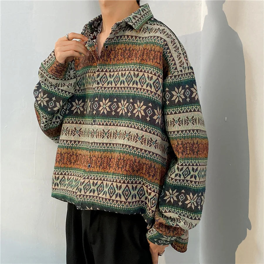 Korean Floral Knit Shirt Jacket