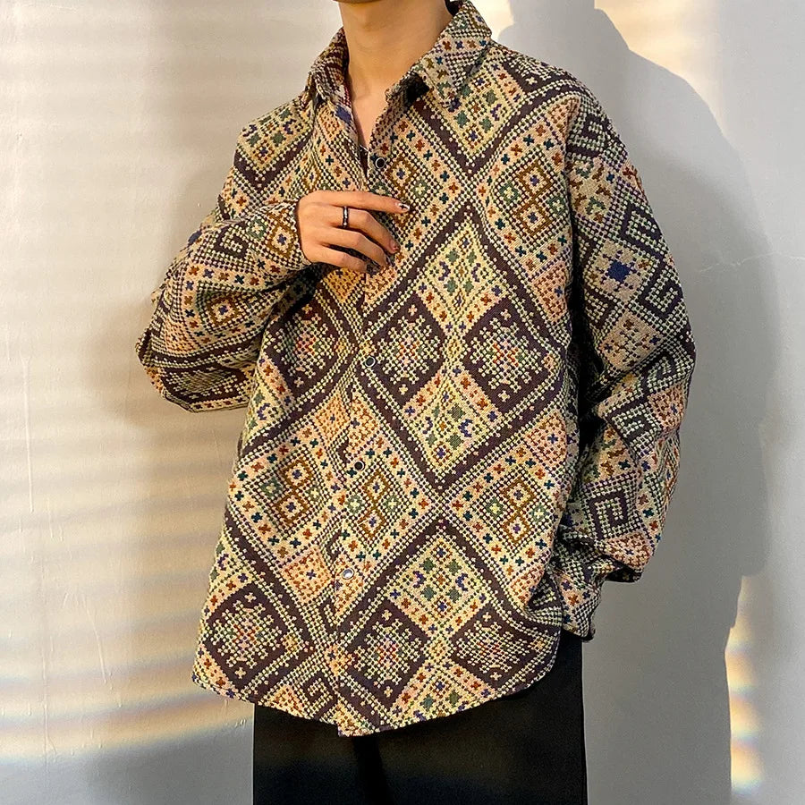 Korean Floral Knit Shirt Jacket