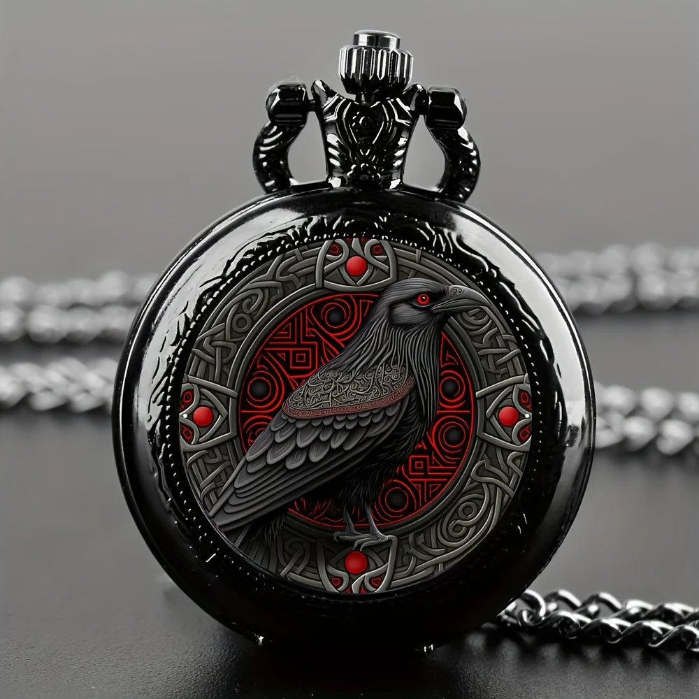 Gothic Design Black Raven Pocket Watch