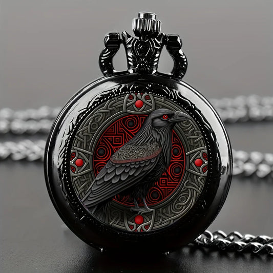 Gothic Design Black Raven Pocket Watch