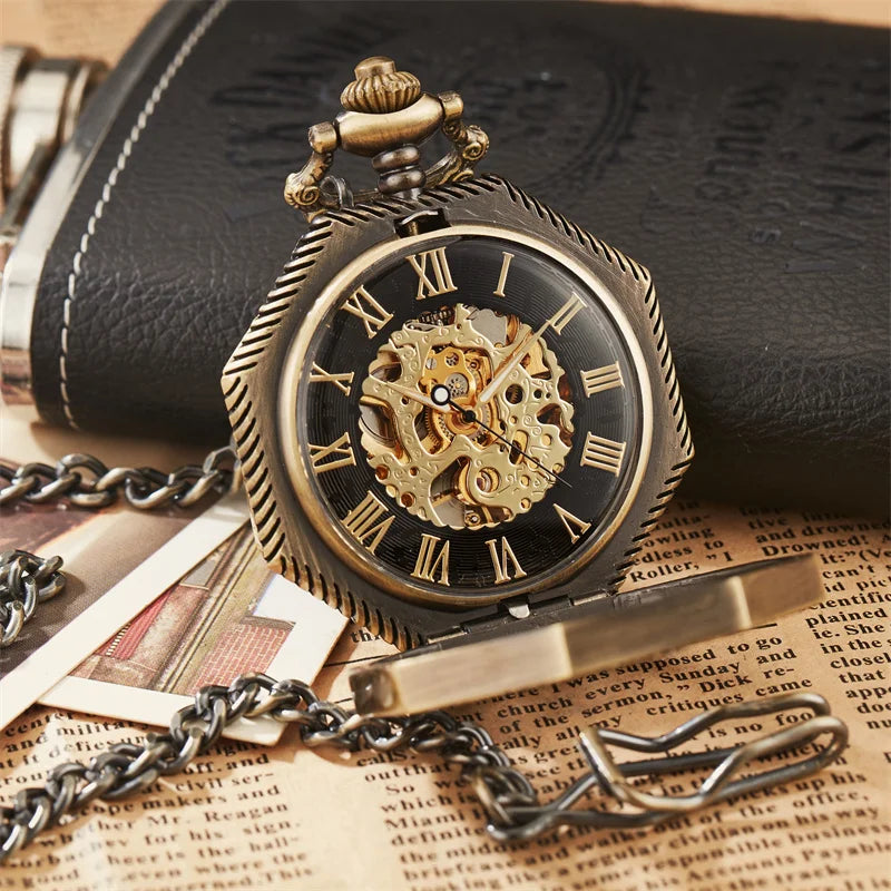 Classic Hexagonal Mechanical Pocket Watch FOB